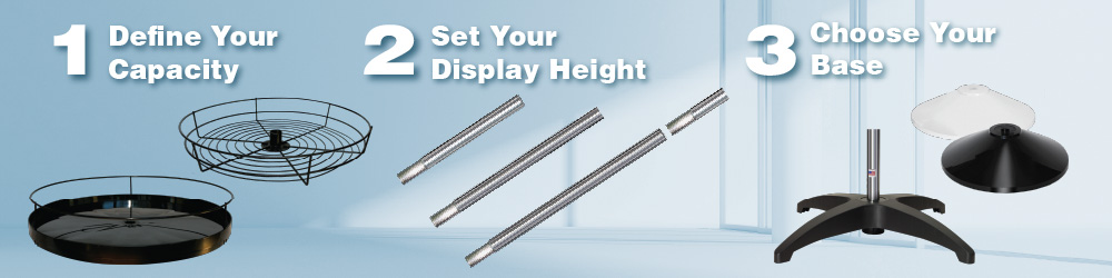 Three Step Build Process Tray Spinner Stands