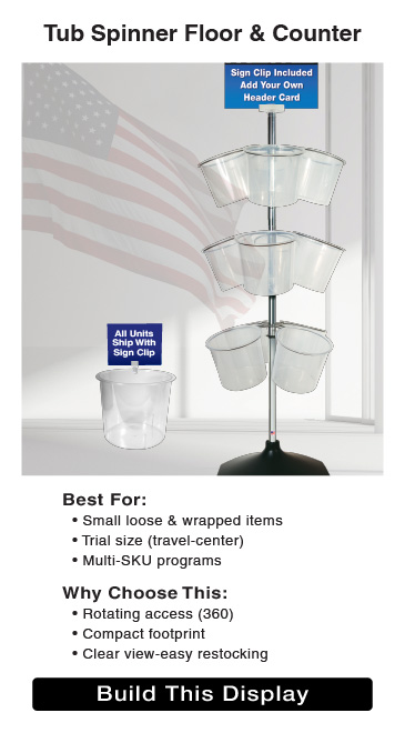 Tub spinner floor counter build displays